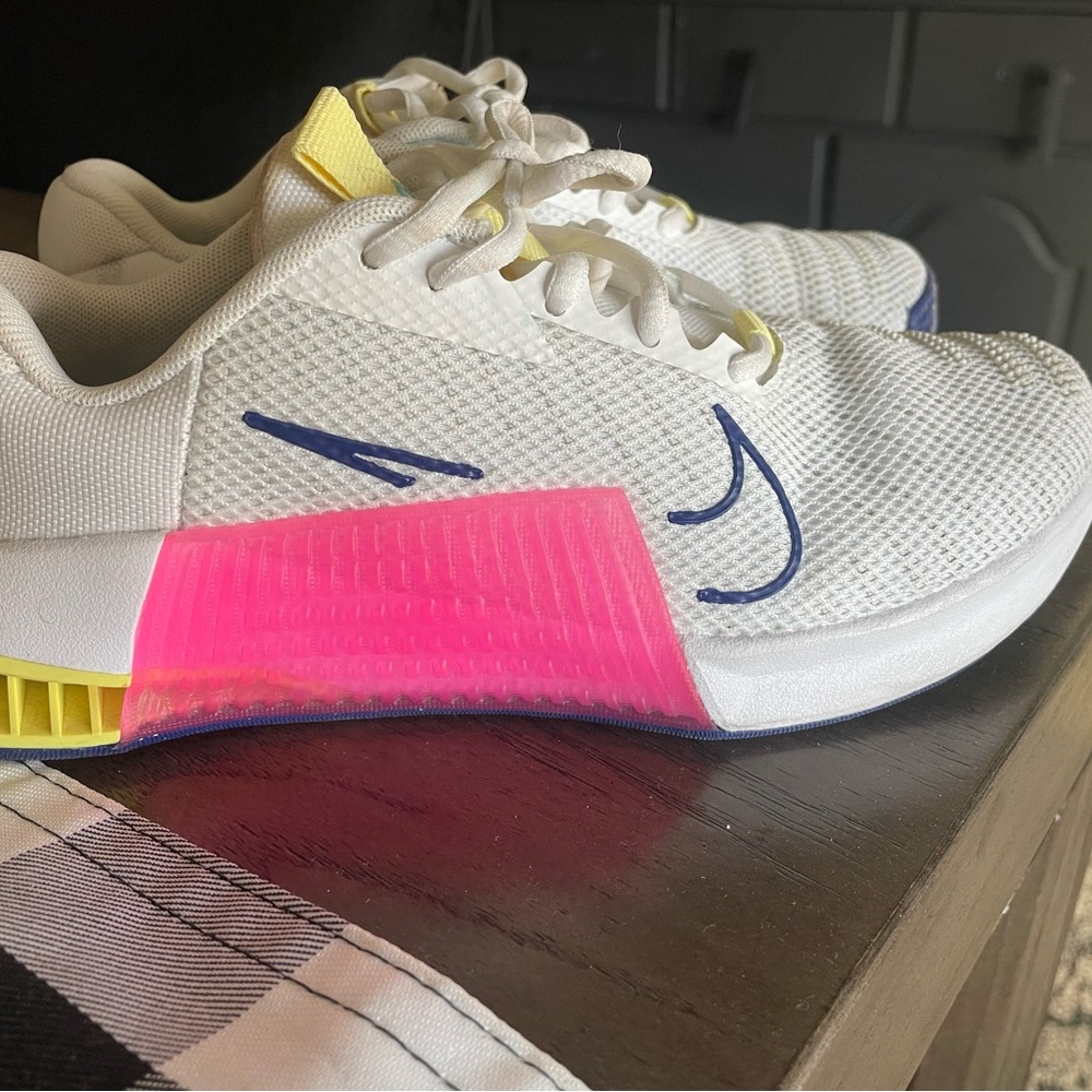 White and Pink Nike METCON Athletic Shoes